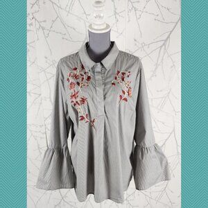 Jasmine & Juliana Floral Embroidered Bell Sleeve Shirt